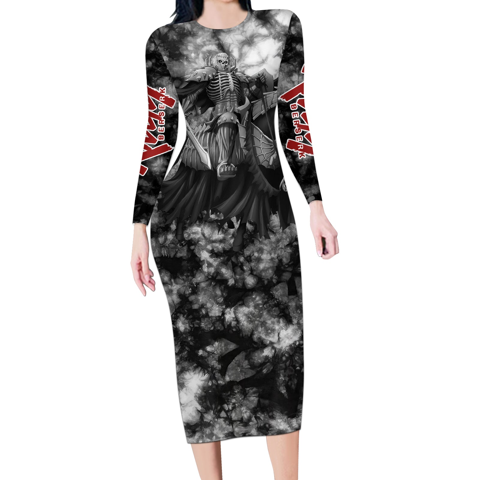 The Skull Knight Berserk Long Sleeve Bodycon Dress Anime Grunge Style