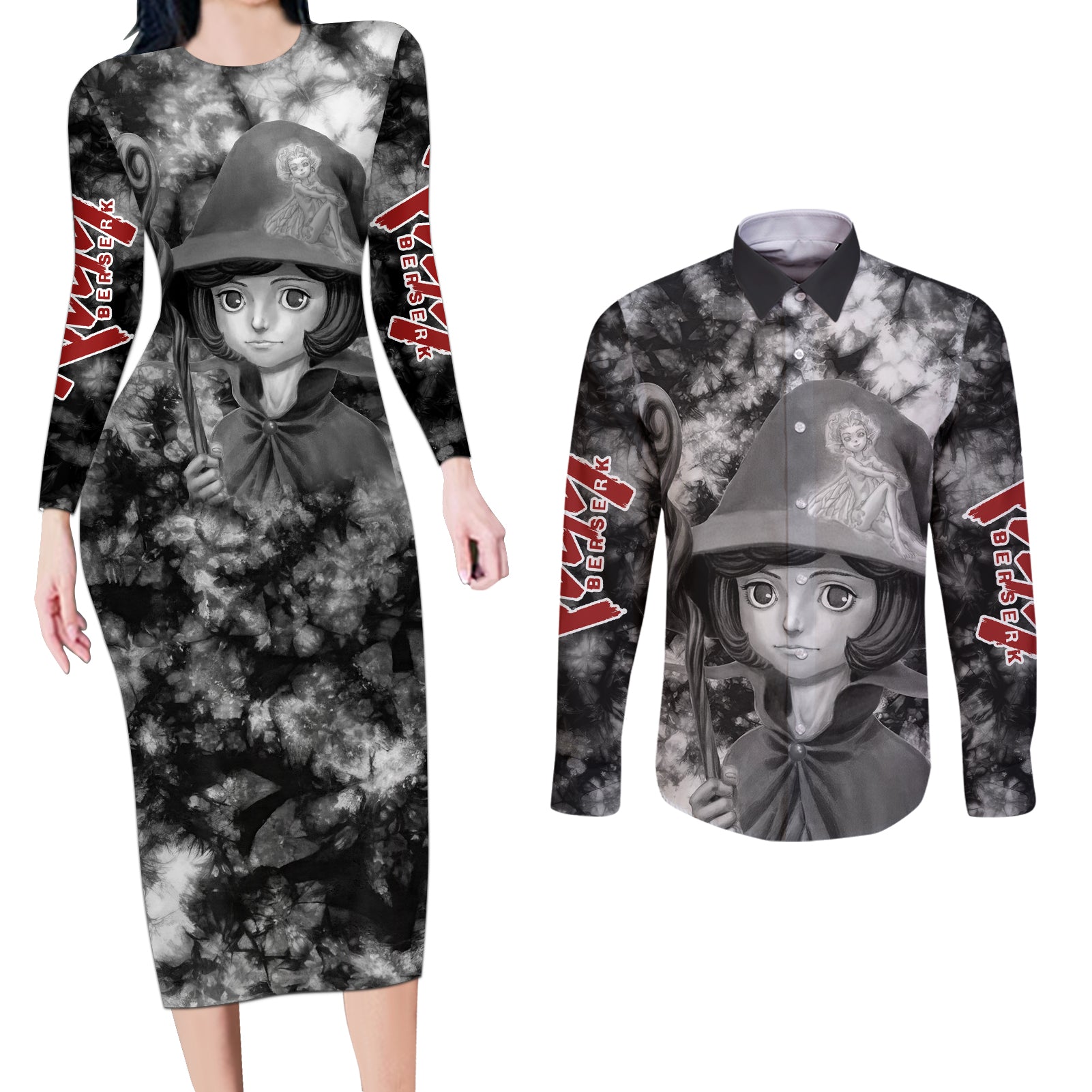 Schierke Berserk Couples Matching Long Sleeve Bodycon Dress and Long Sleeve Button Shirt Anime Grunge Style