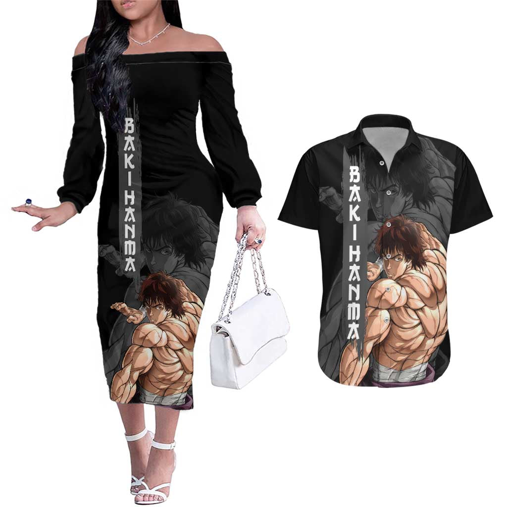 Baki Hanma-Baki Hanma Couples Matching Off The Shoulder Long Sleeve Dress and Hawaiian Shirt Anime Style