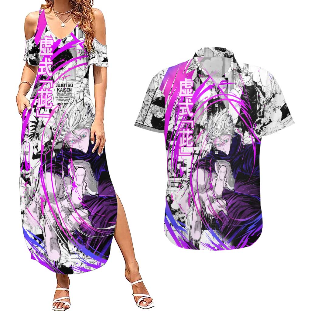 Gojo Satoru - Jujutsu Kaisen Couples Matching Summer Maxi Dress and Hawaiian Shirt Pattern Anime Mix Manga Style