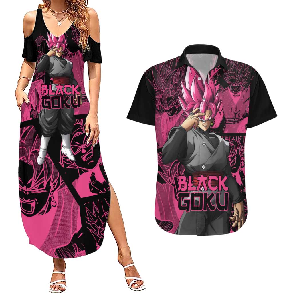 Goku Black Rose - Dragon Ball Couples Matching Summer Maxi Dress and Hawaiian Shirt Pattern Anime Mix Manga Style