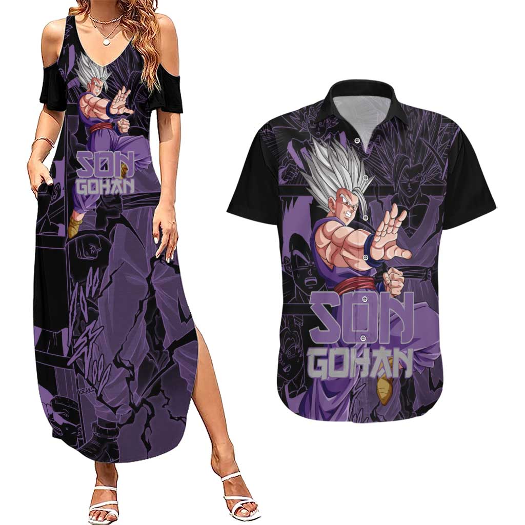 Son Gohan - Dragon Ball Couples Matching Summer Maxi Dress and Hawaiian Shirt Pattern Anime Mix Manga Style