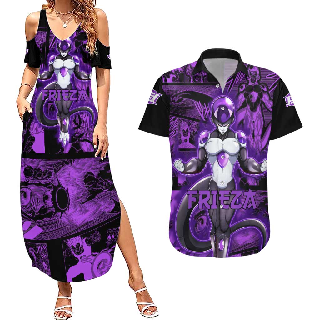 Frieza - Dragon Ball Couples Matching Summer Maxi Dress and Hawaiian Shirt Pattern Anime Mix Manga Style