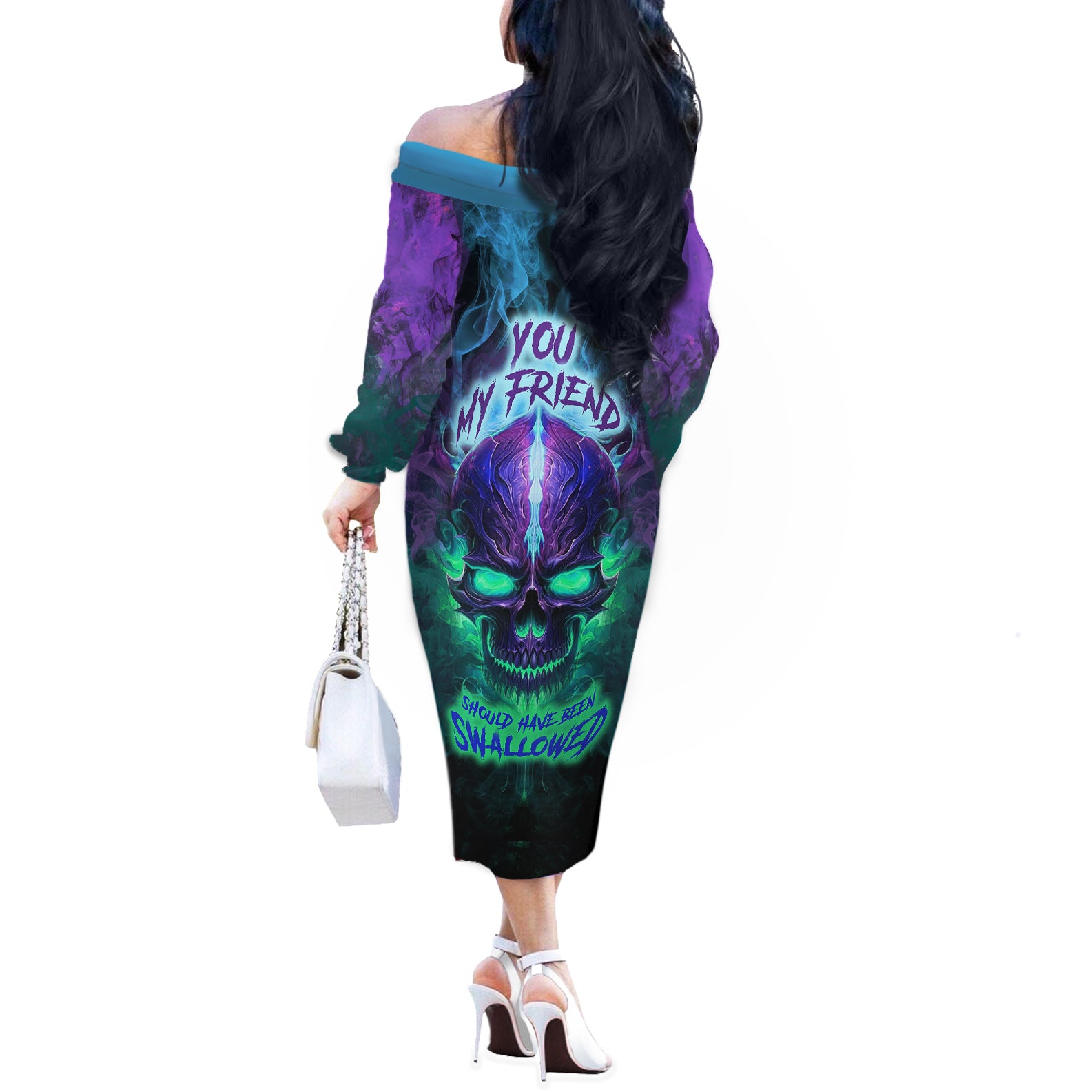 you-my-friend-should-have-been-swallowed-skull-off-the-shoulder-long-sleeve-dress