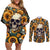 shine-like-a-sunflower-skull-couples-matching-off-shoulder-short-dress-and-long-sleeve-button-shirts