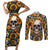 shine-like-a-sunflower-skull-couples-matching-short-sleeve-bodycon-dress-and-long-sleeve-button-shirts