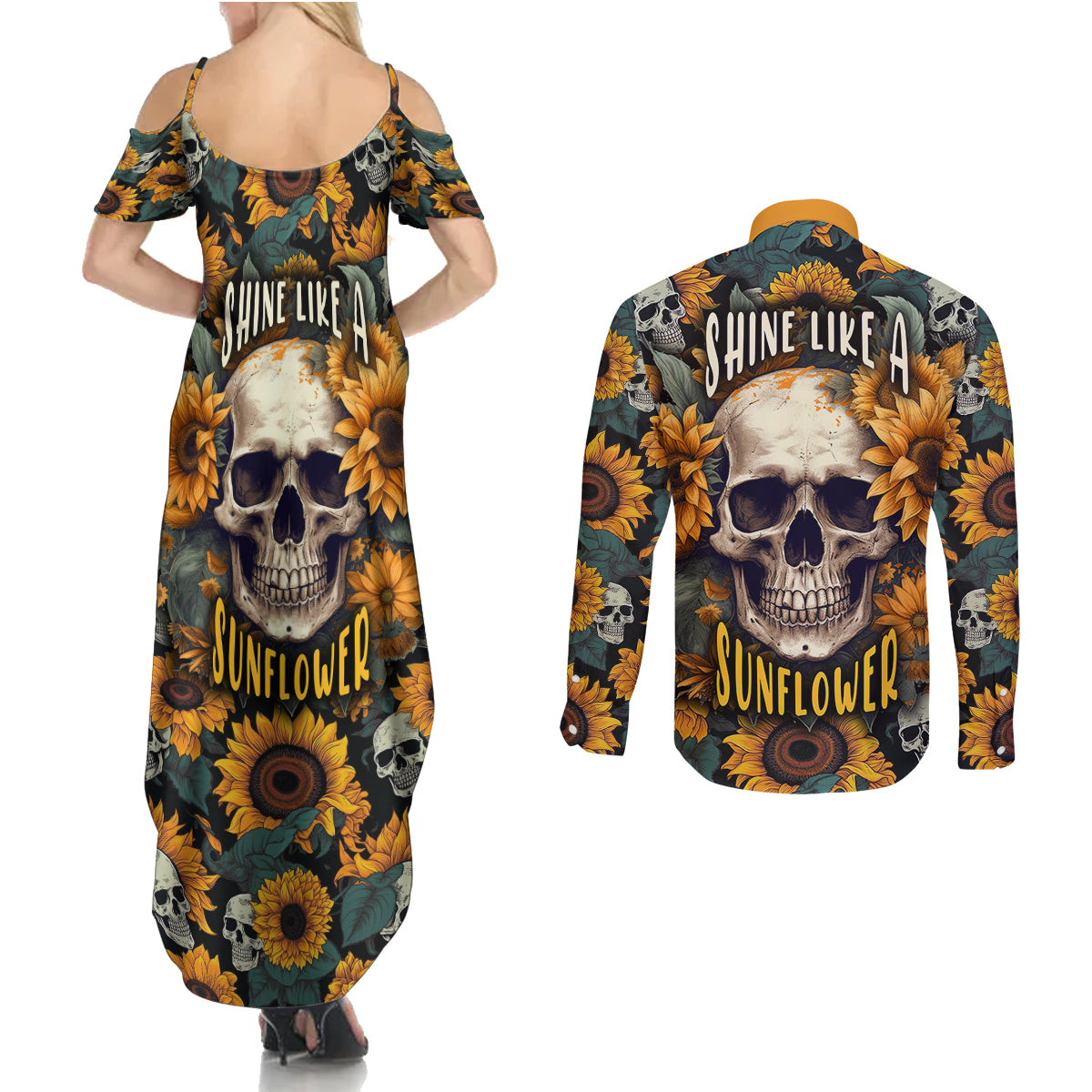 shine-like-a-sunflower-skull-couples-matching-summer-maxi-dress-and-long-sleeve-button-shirts