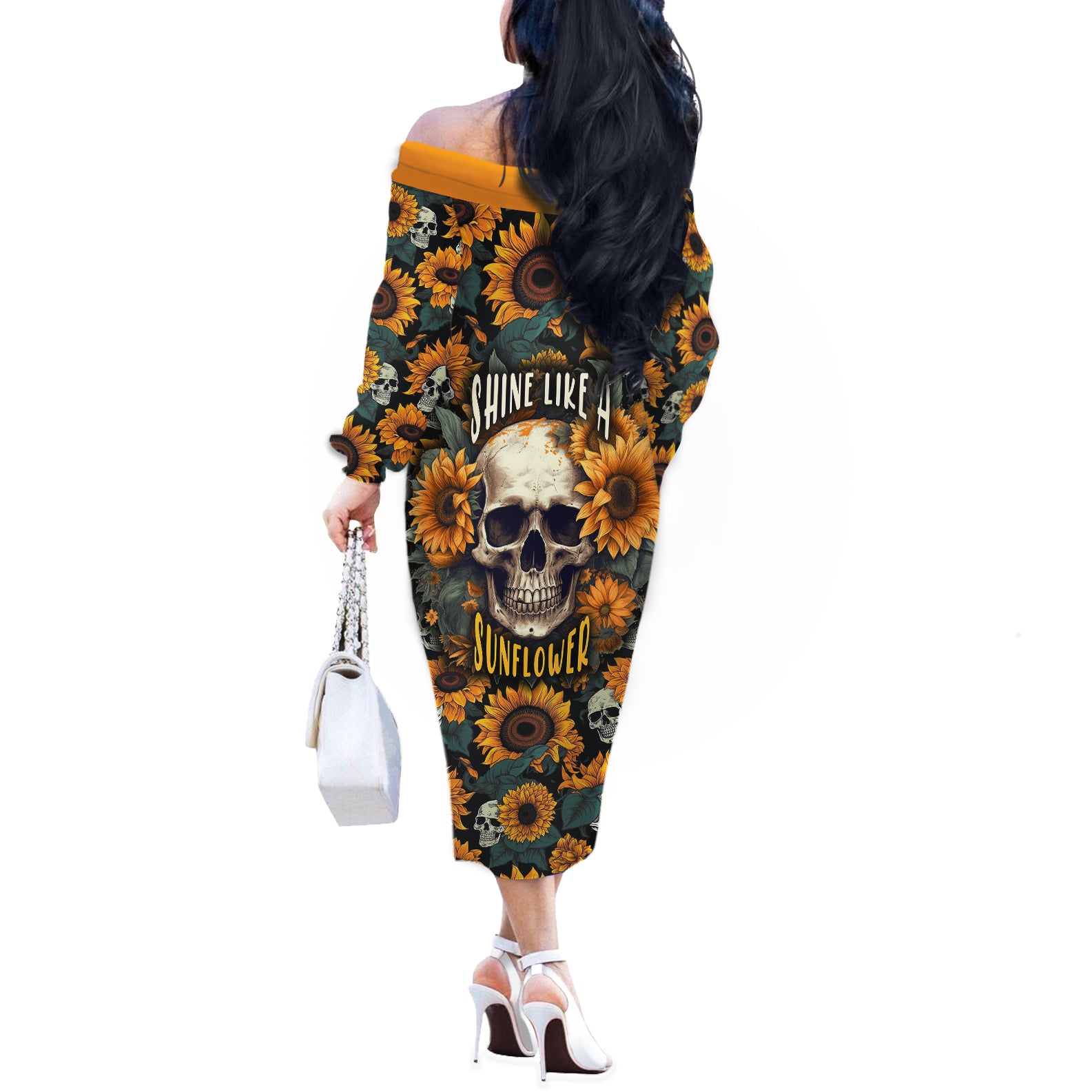 shine-like-a-sunflower-skull-off-the-shoulder-long-sleeve-dress