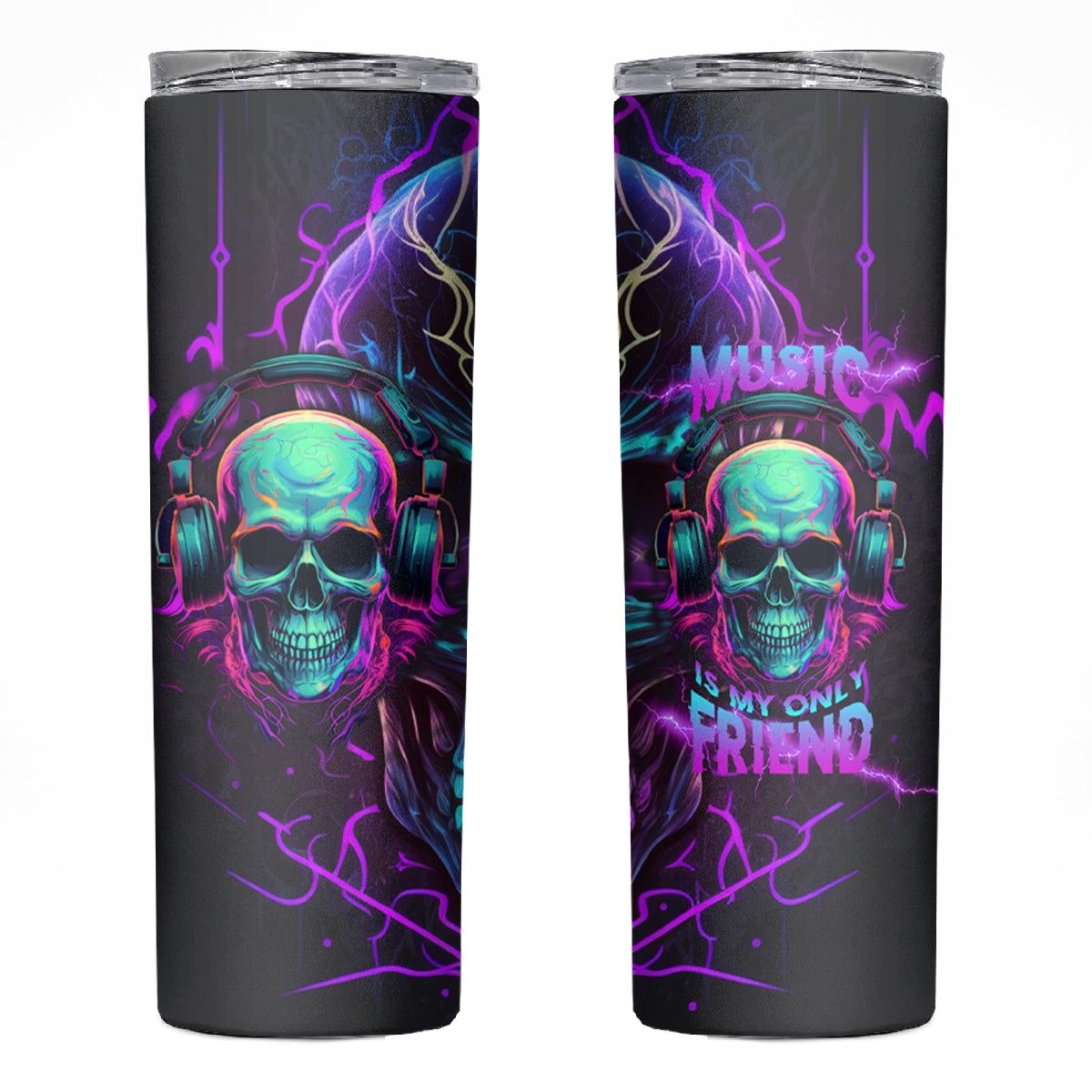 Music Is My Only Friend Skull Skinny Tumbler