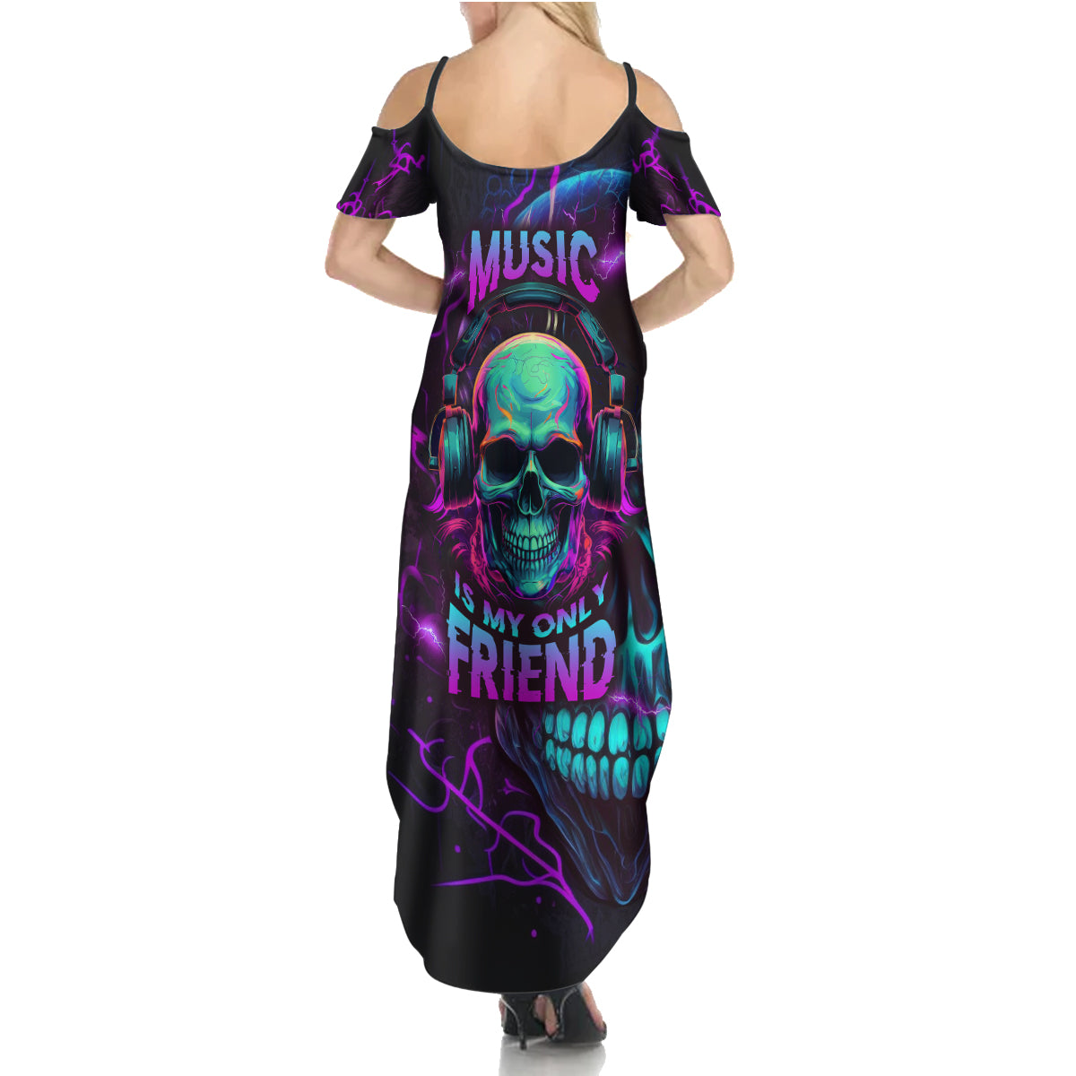 music-is-my-only-friend-skull-summer-maxi-dress