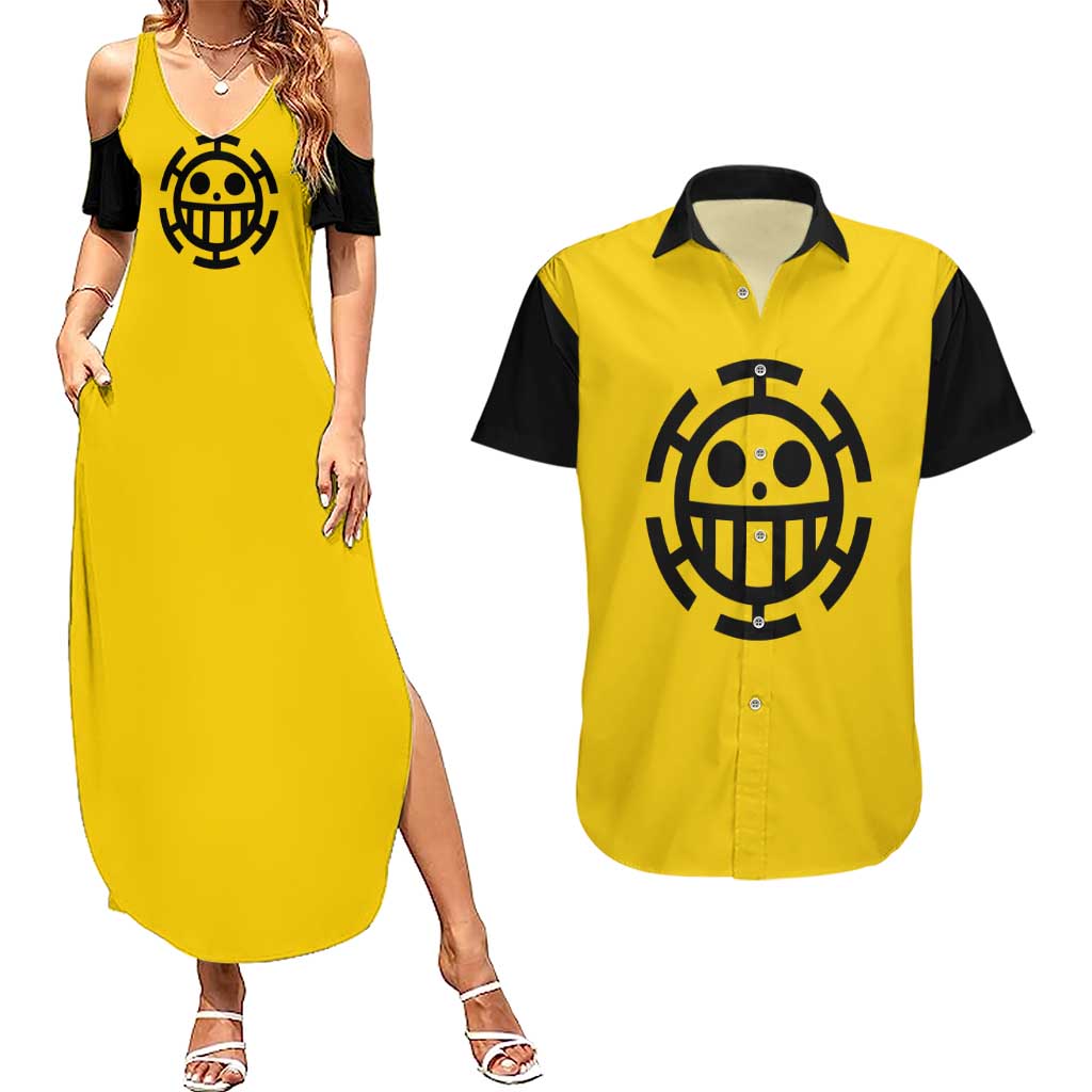 Trafalgar Law One Piece Couples Matching Summer Maxi Dress and Hawaiian Shirt Anime Uniform Style