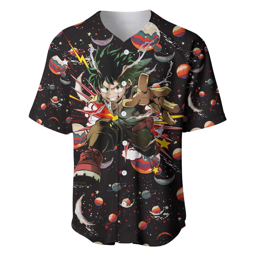 Retro Universe Deku My Hero Academia Baseball Jersey Anime Mid Cosmic Pattern Style