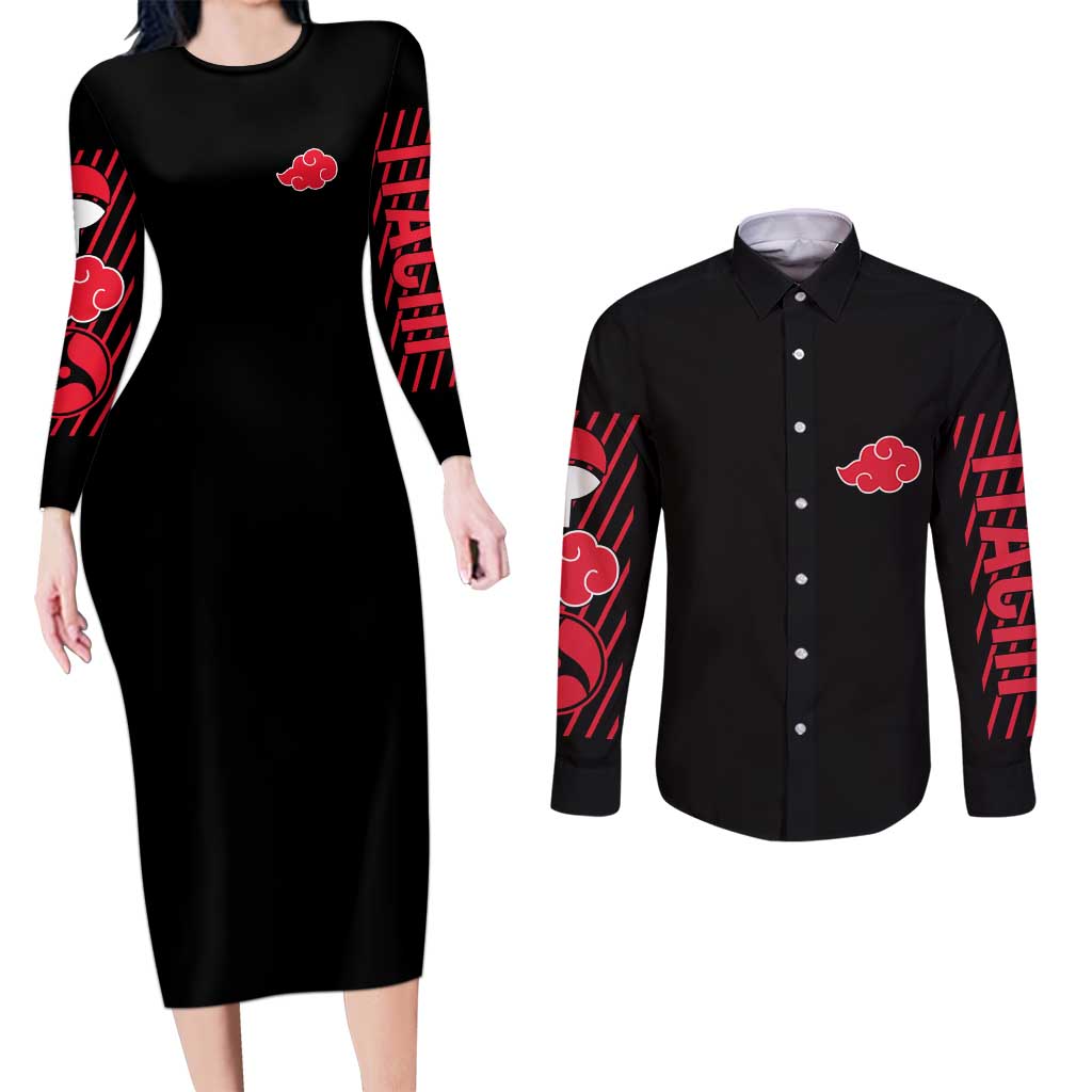 Uchiha Itachi V3 Naruto Couples Matching Long Sleeve Bodycon Dress and Long Sleeve Button Shirt Anime Style