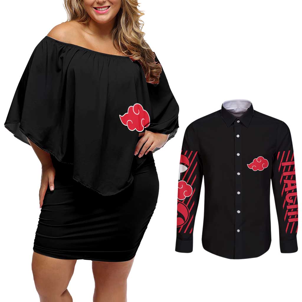 Uchiha Itachi V3 Naruto Couples Matching Off Shoulder Short Dress and Long Sleeve Button Shirt Anime Style