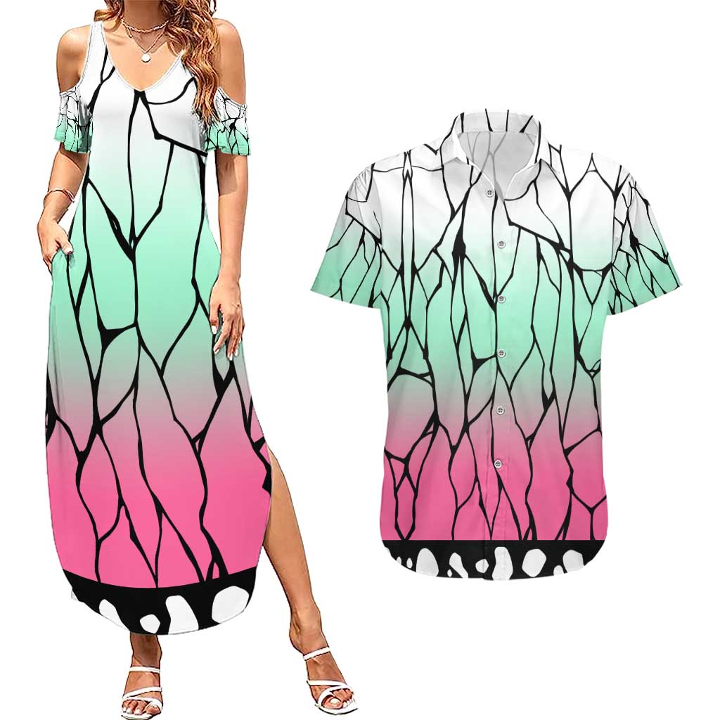 Kocho Shinobu Haori Demon Slayer Couples Matching Summer Maxi Dress and Hawaiian Shirt Anime Style