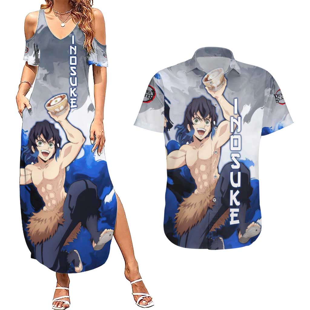 Inosuke - Demon Slayer Couples Matching Summer Maxi Dress and Hawaiian Shirt Anime Style