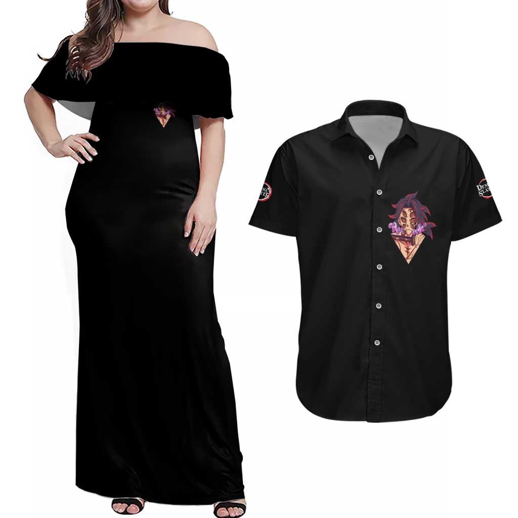 Kokushibo Demon Slayer Couples Matching Off Shoulder Maxi Dress and Hawaiian Shirt Anime Style TS04