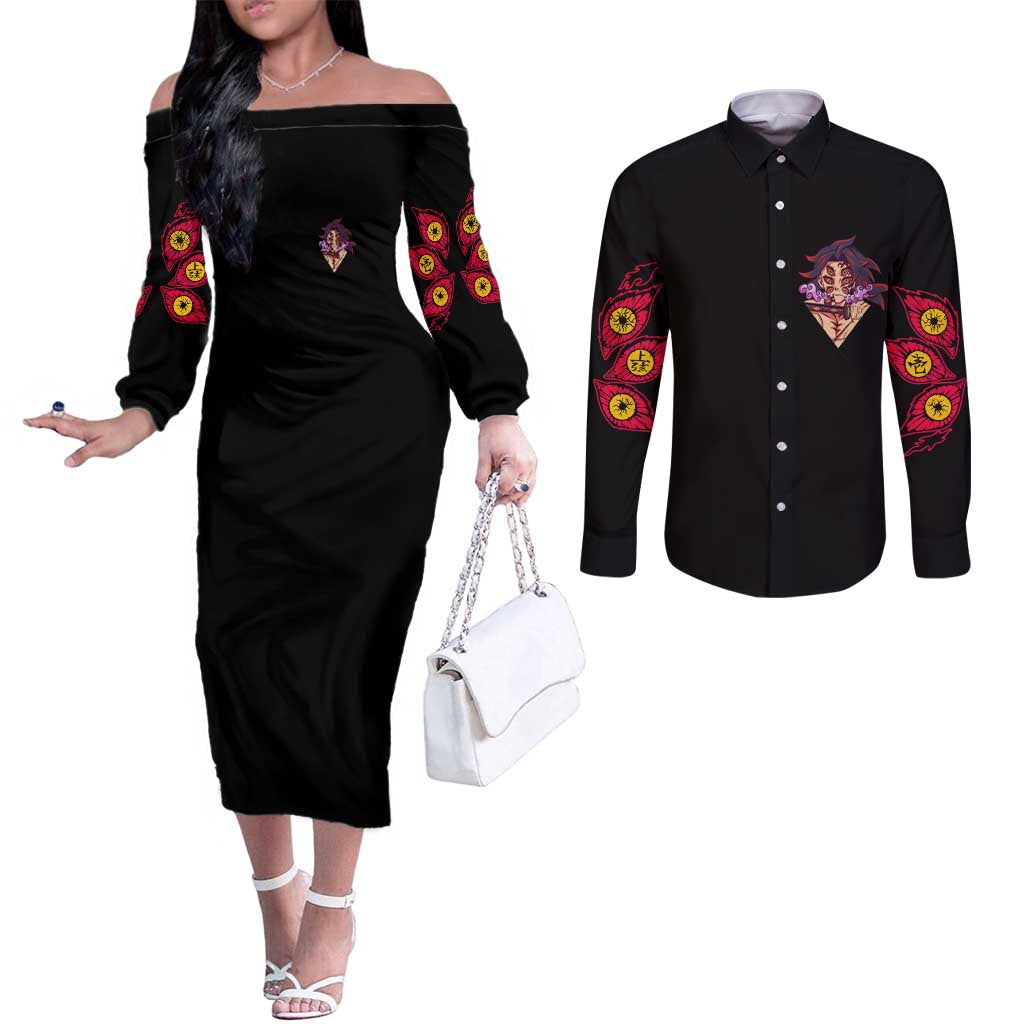 Kokushibo Demon Slayer Couples Matching Off The Shoulder Long Sleeve Dress and Long Sleeve Button Shirt Anime Style TS04