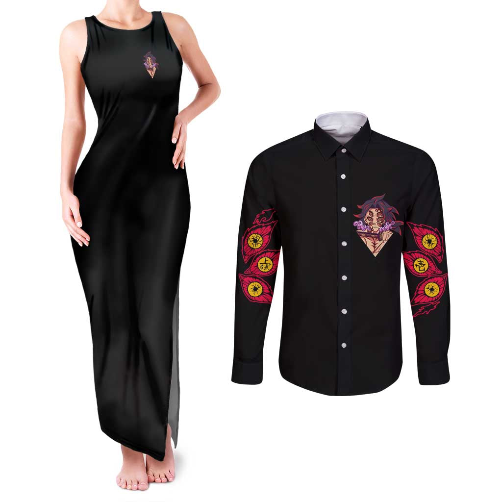 Kokushibo Demon Slayer Couples Matching Tank Maxi Dress and Long Sleeve Button Shirt Anime Style TS04