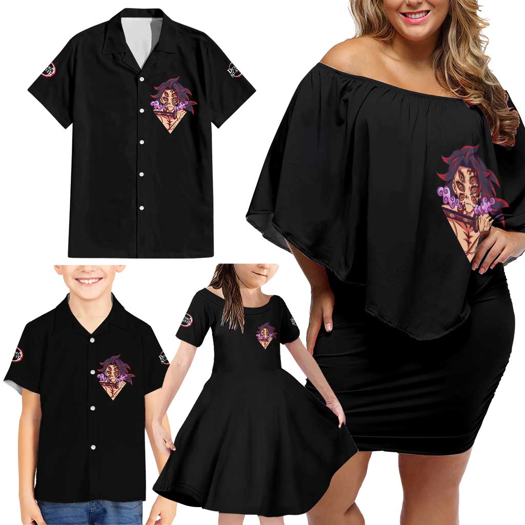 Kokushibo Demon Slayer Family Matching Off Shoulder Short Dress and Hawaiian Shirt Anime Style TS04