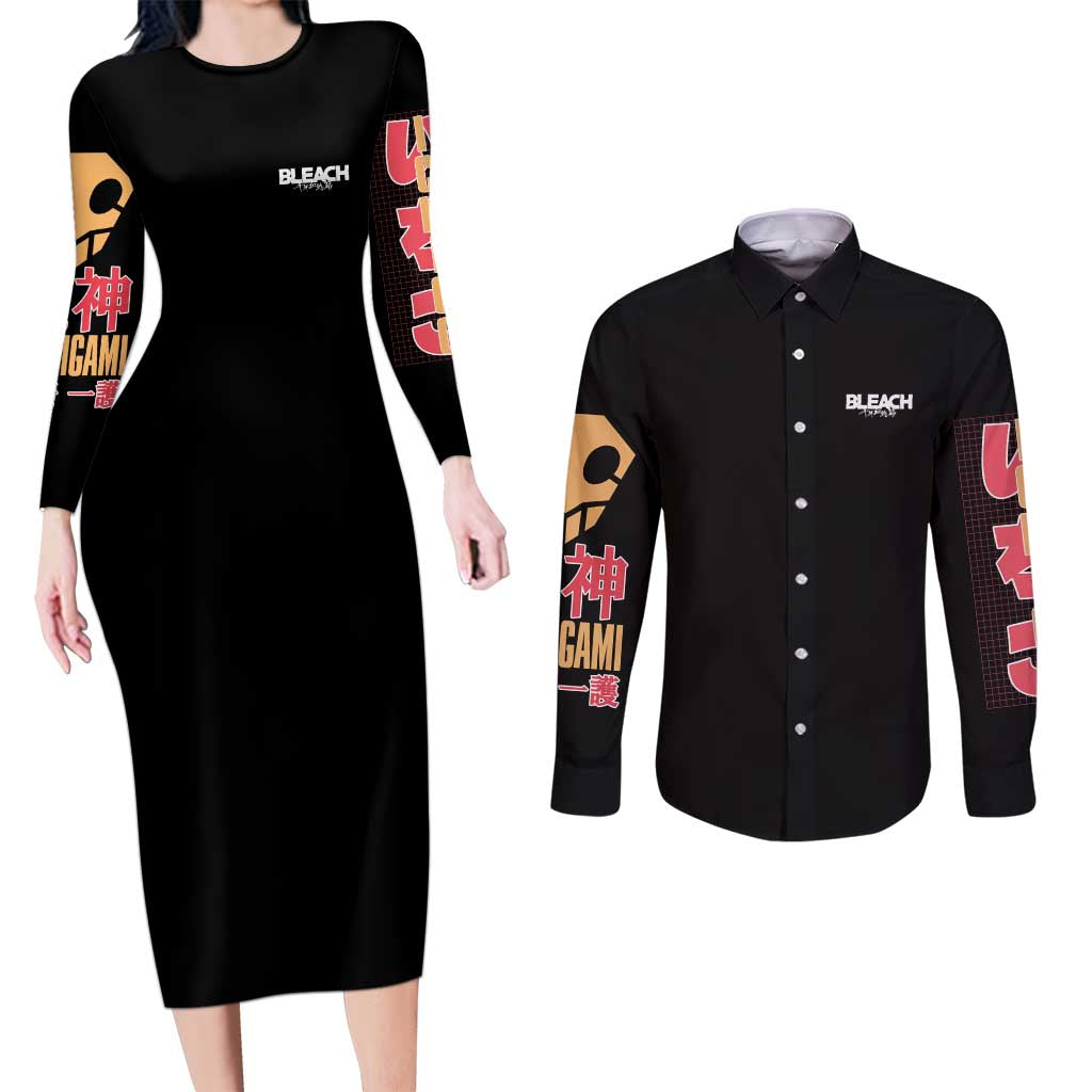 Kurosaki Ichigo TYBWA V3 Bleach Couples Matching Long Sleeve Bodycon Dress and Long Sleeve Button Shirt Anime Style