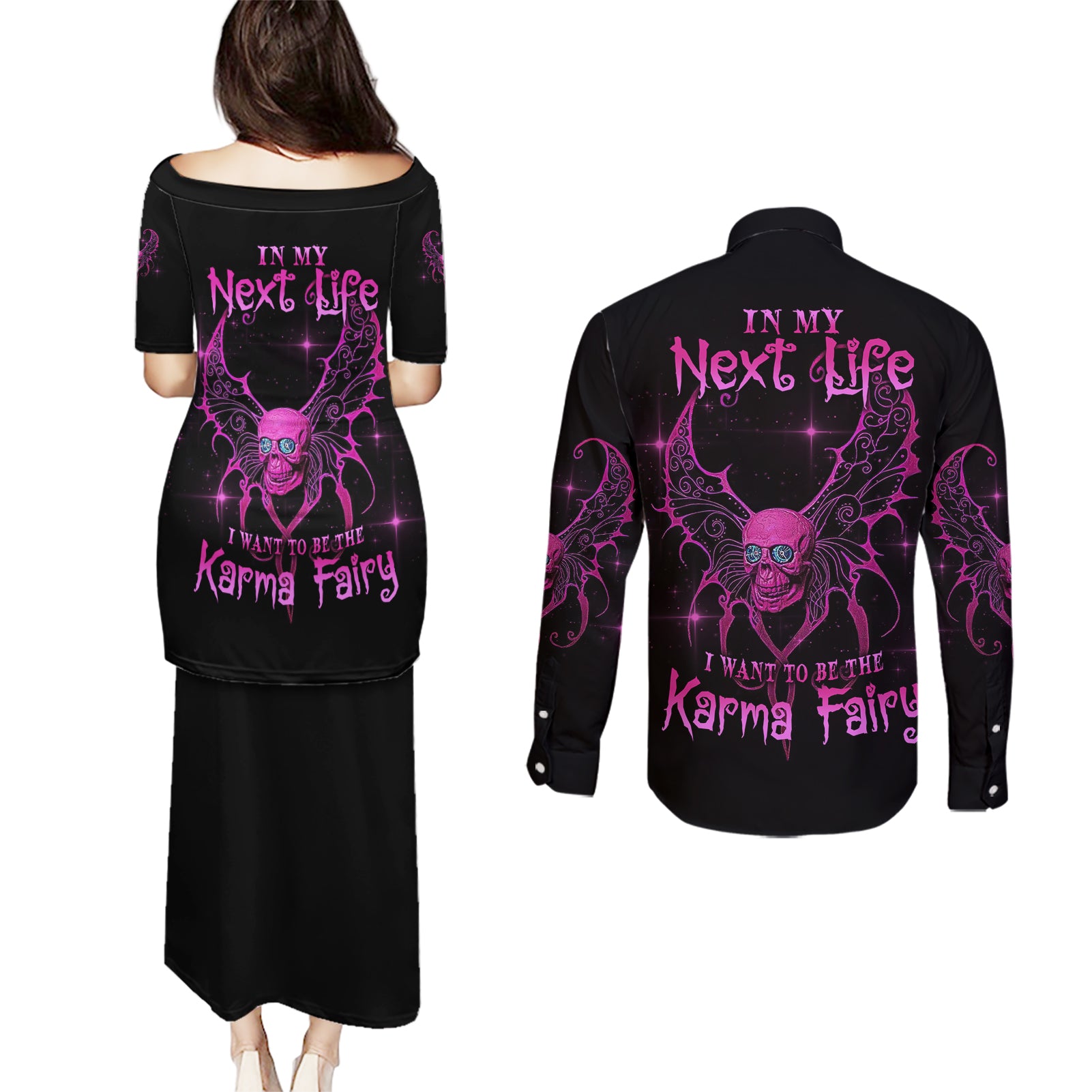 karma-fairy-skul-couples-matching-puletasi-dress-and-long-sleeve-button-shirt