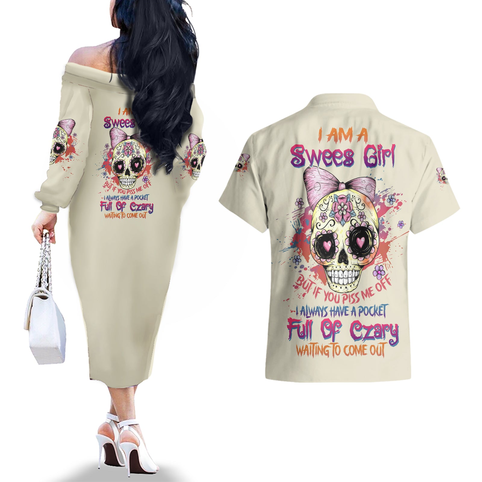 i-am-a-sweet-girl-skull-couples-matching-off-the-shoulder-long-sleeve-dress-and-hawaiian-shirt