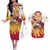 Kyojuro Rengoku - Flame Hashira Anime Couples Matching Off The Shoulder Long Sleeve Dress and Hawaiian Shirt