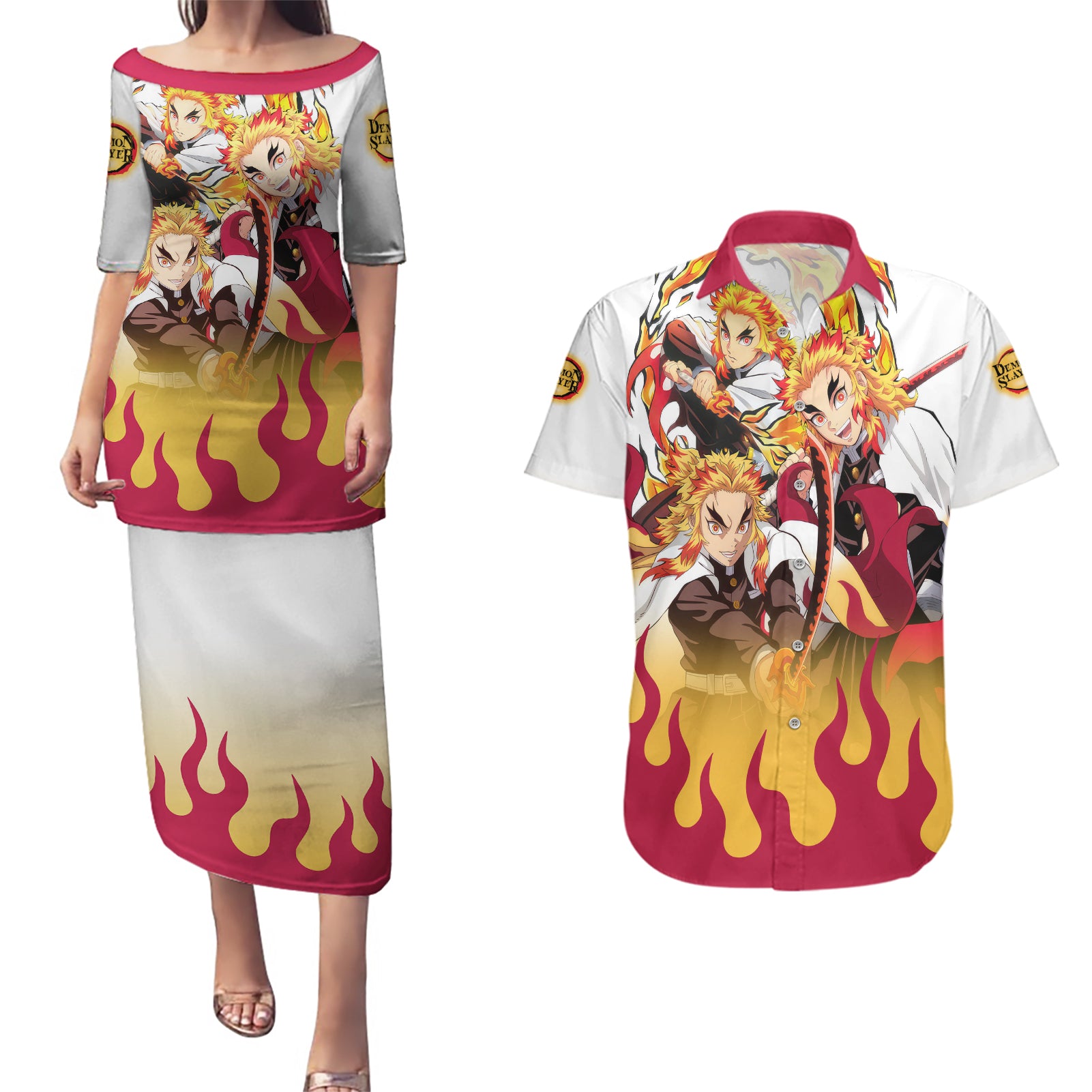 Kyojuro Rengoku - Flame Hashira Anime Couples Matching Puletasi and Hawaiian Shirt