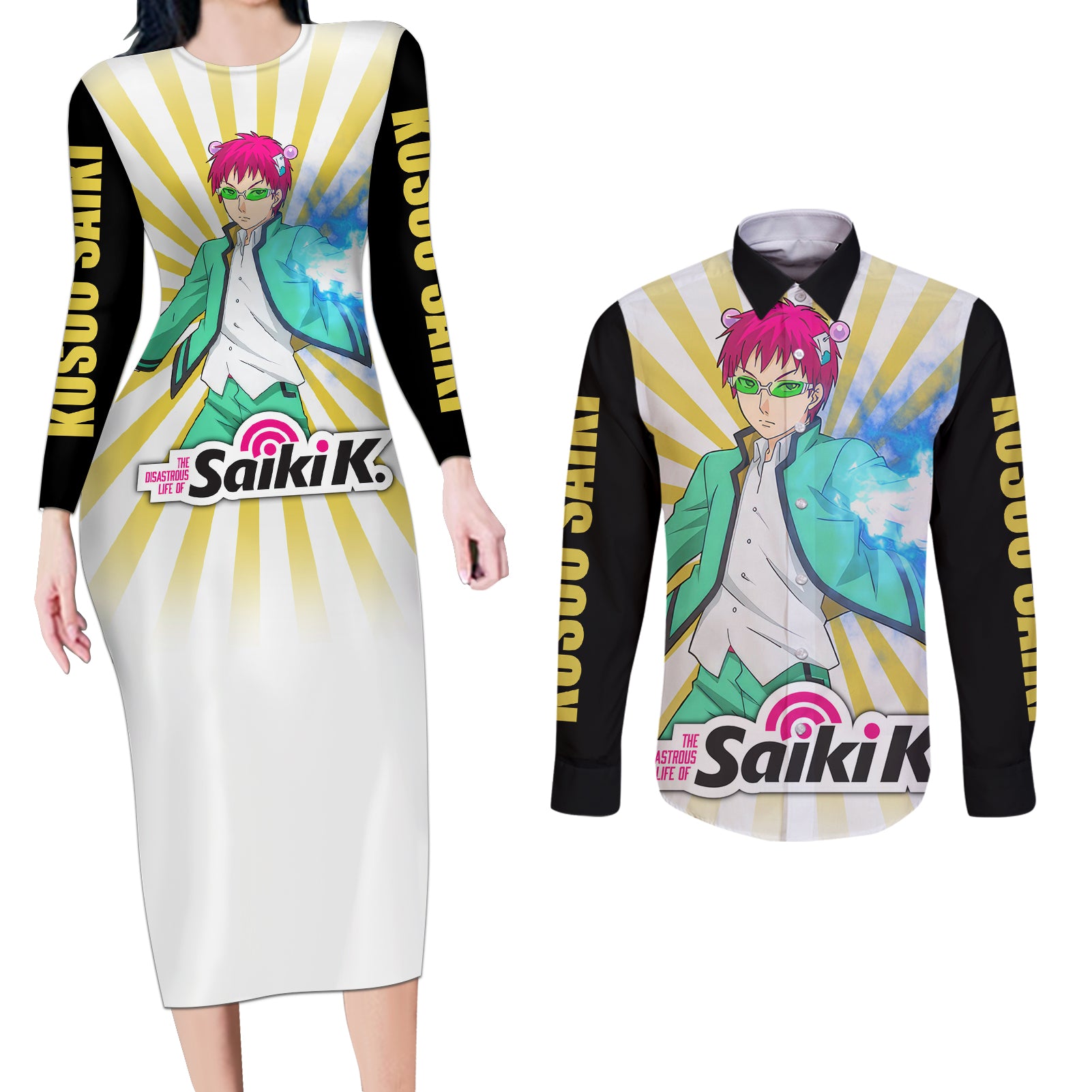 Kusuo Saiki Couples Matching Long Sleeve Bodycon Dress and Long Sleeve Button Shirt Saiki Kusuo no Psi-nan