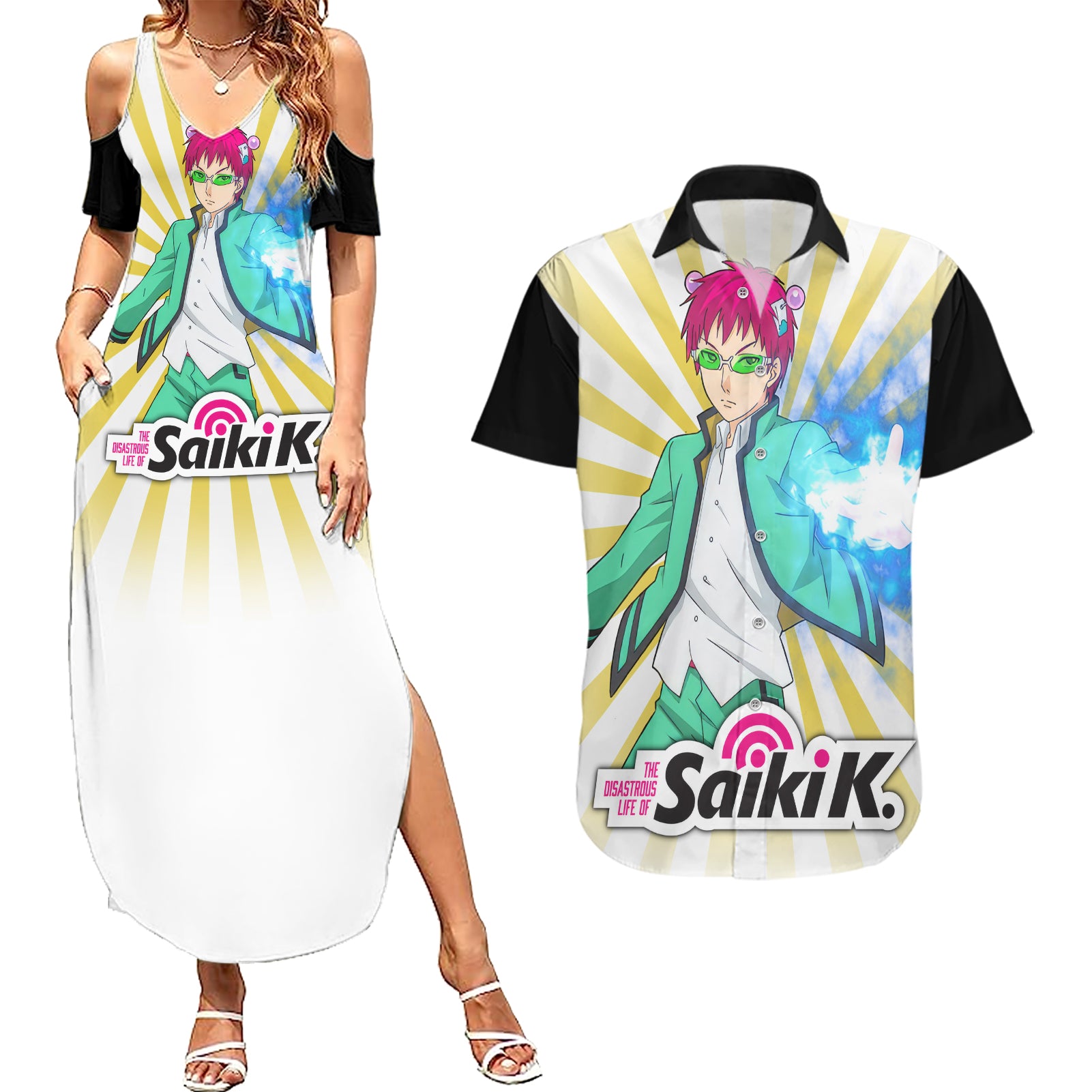 Kusuo Saiki Couples Matching Summer Maxi Dress and Hawaiian Shirt Saiki Kusuo no Psi-nan