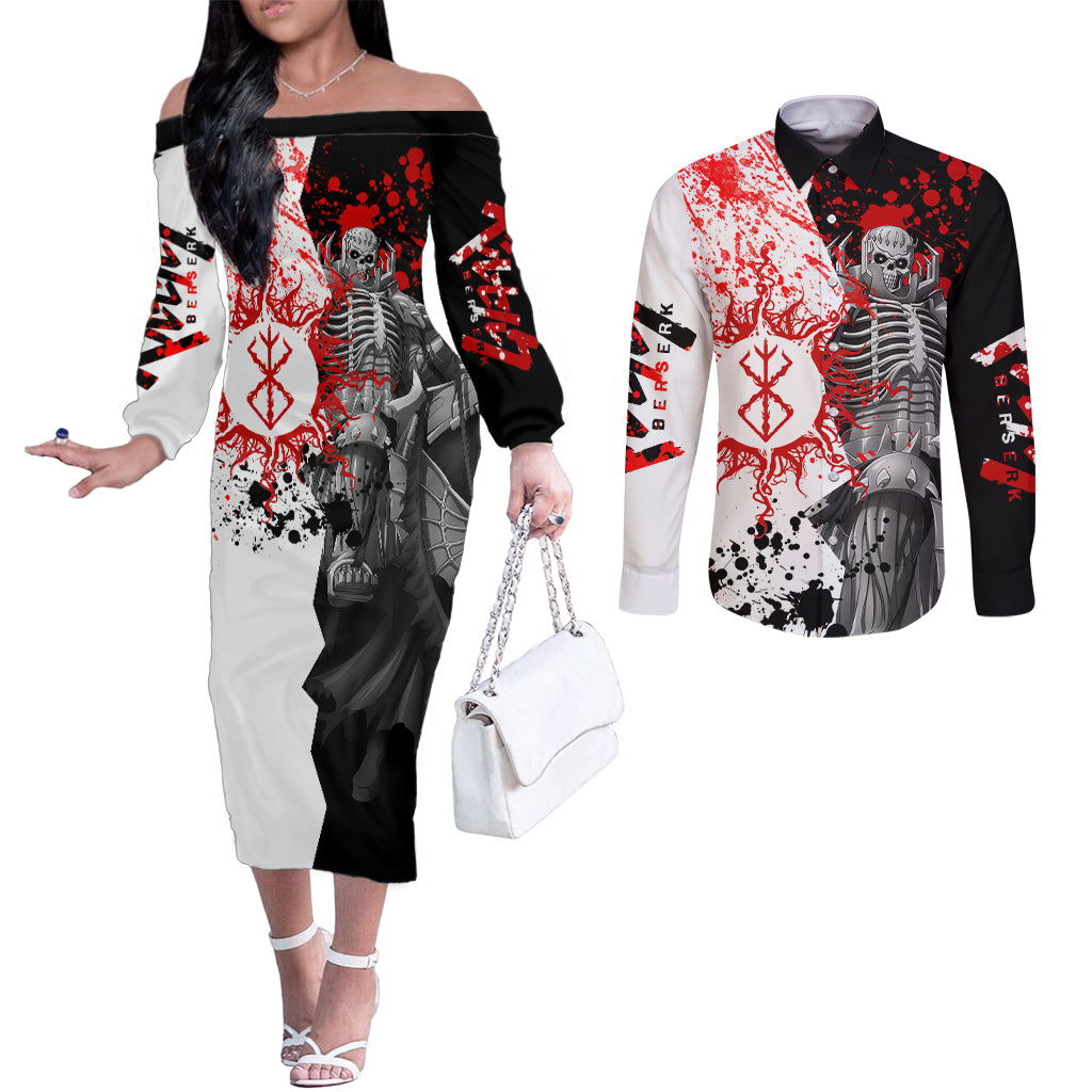 The Skull Knight Berserk Couples Matching Off The Shoulder Long Sleeve Dress and Long Sleeve Button Shirt Anime Japan Style