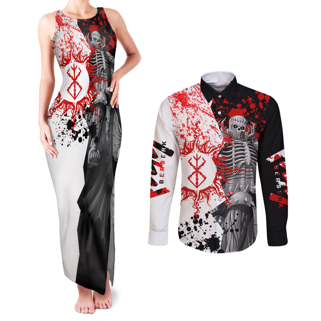 The Skull Knight Berserk Couples Matching Tank Maxi Dress and Long Sleeve Button Shirt Anime Japan Style