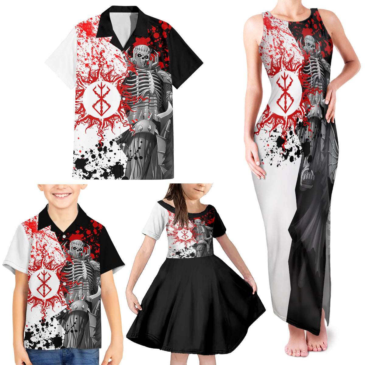 The Skull Knight Berserk Family Matching Tank Maxi Dress and Hawaiian Shirt Anime Japan Style