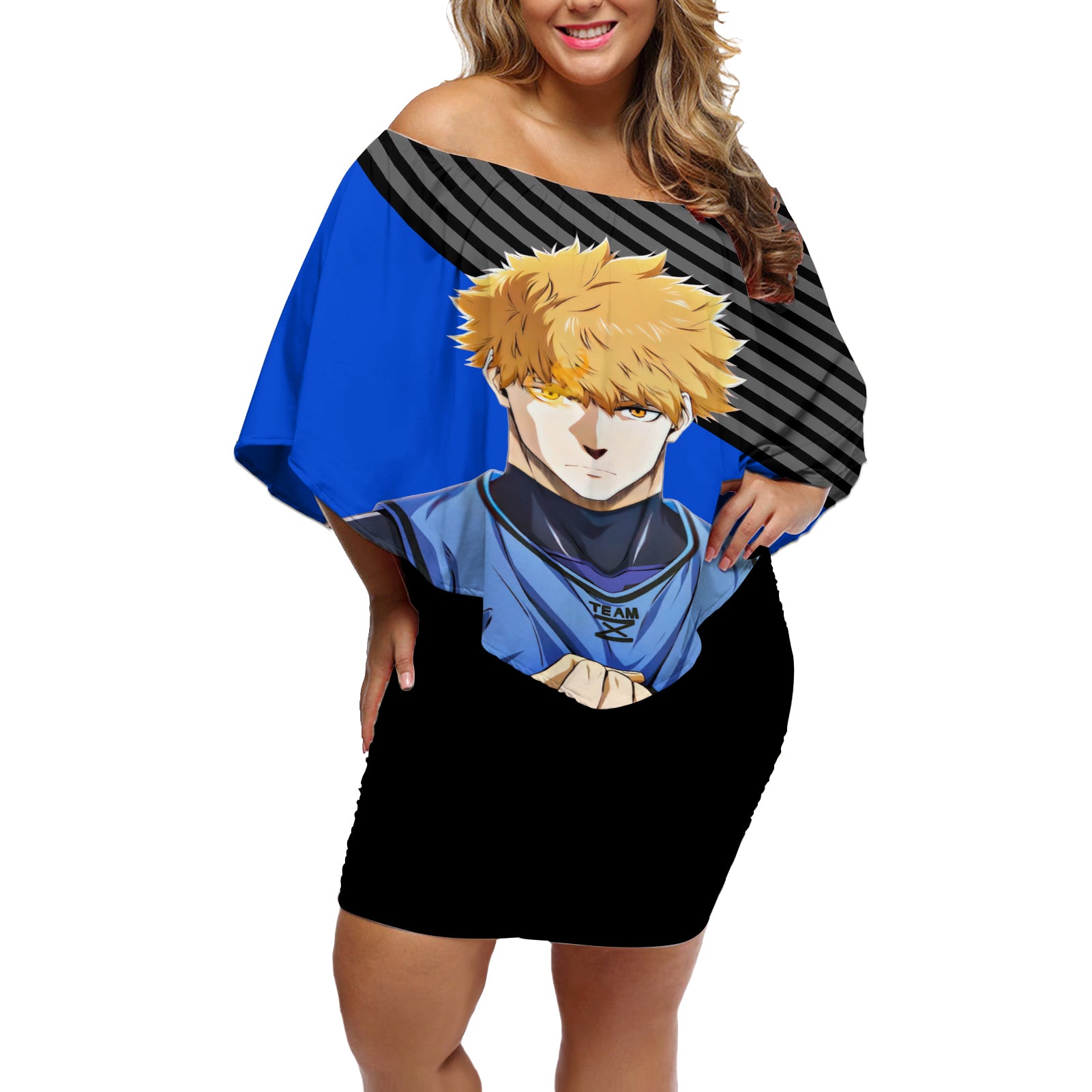 Rensuke Kunigami Blue Lock Off Shoulder Short Dress Anime Style