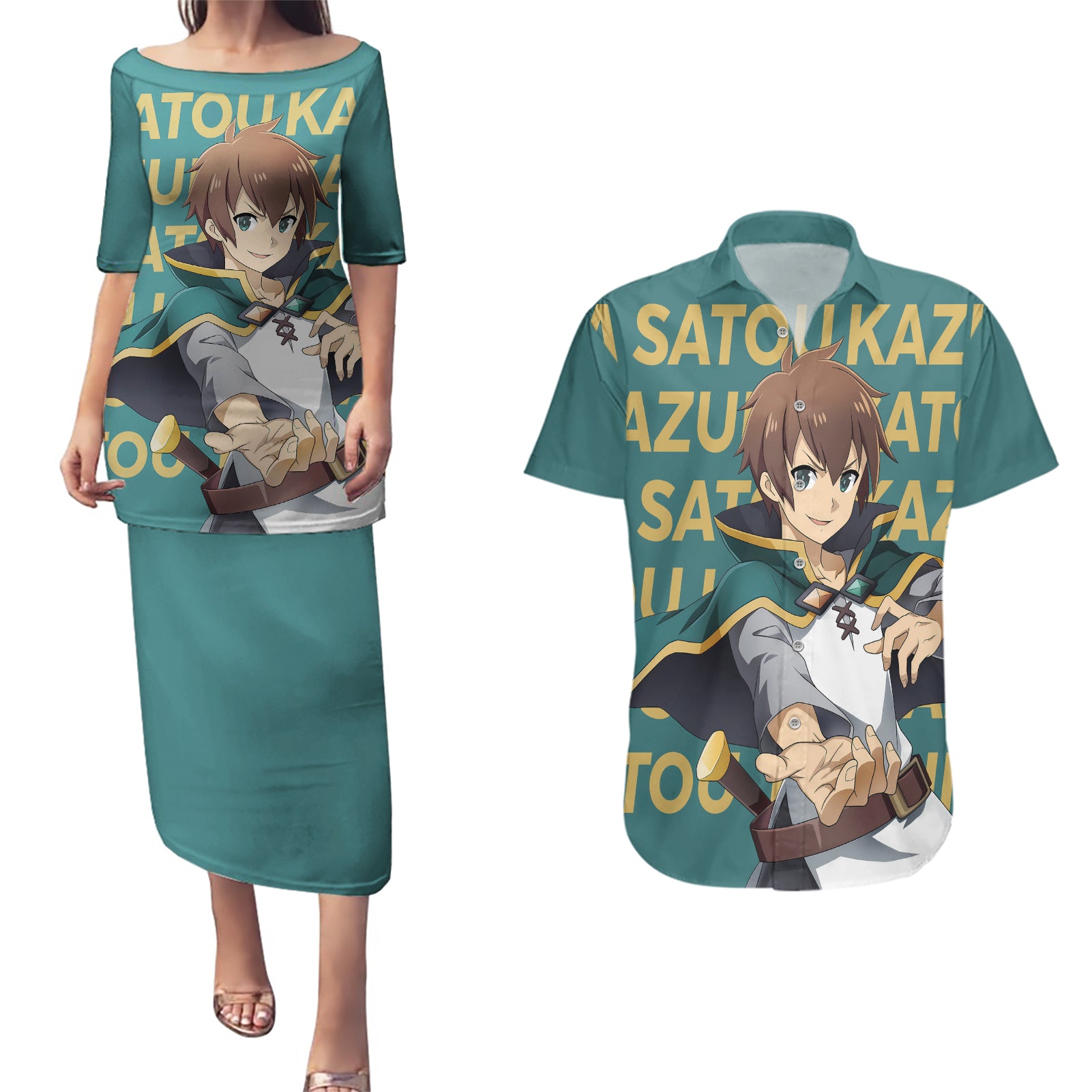 Kazuma Satou KonoSuba Couples Matching Puletasi and Hawaiian Shirt Anime Style