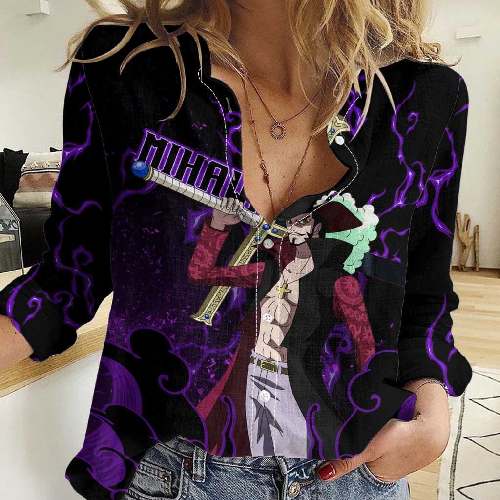 Dracule Mihawk - One Piece Women Casual Shirt Haki Pattern Anime Style