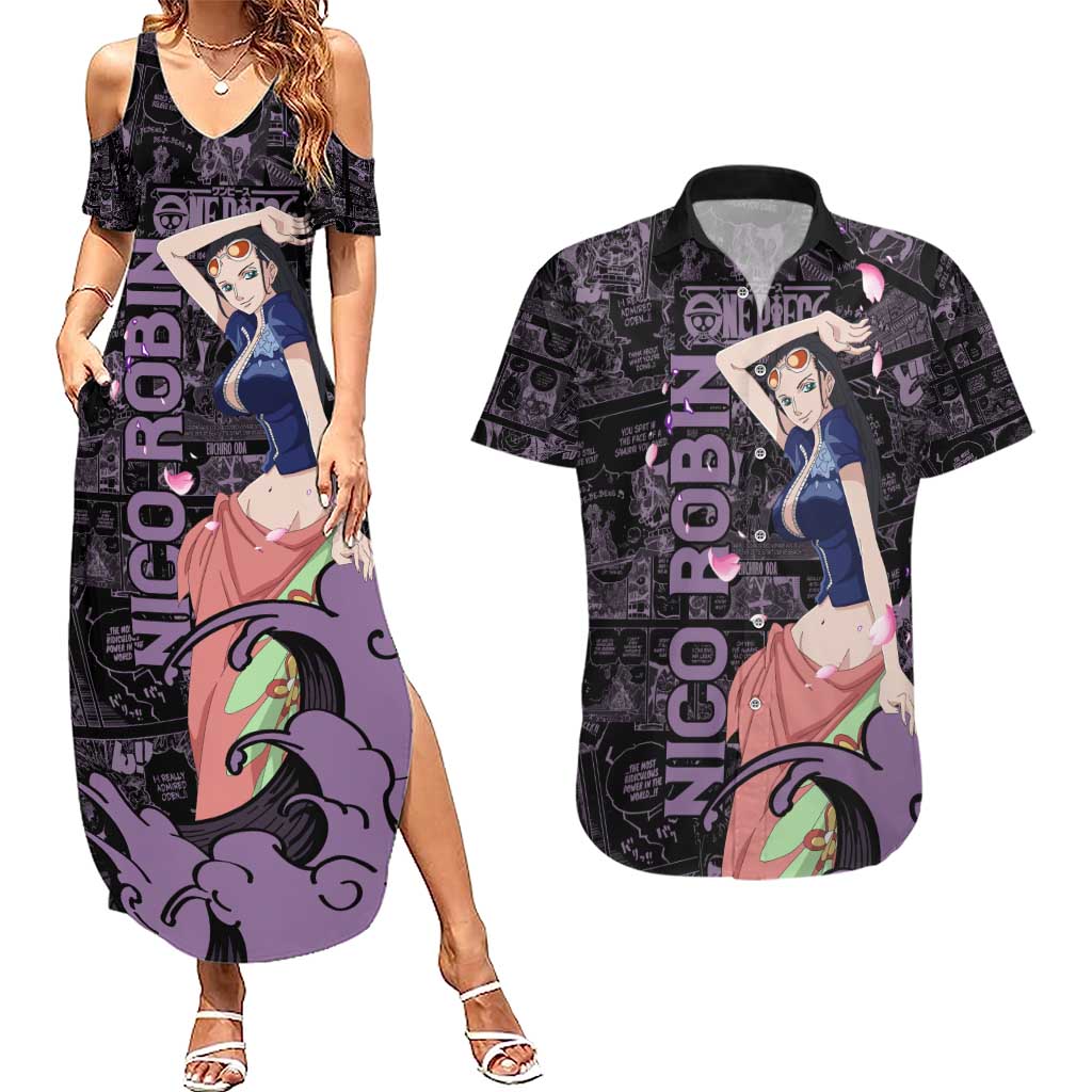 Nico Robin - One Piece Couples Matching Summer Maxi Dress and Hawaiian Shirt Pattern Manga Mix Anime Style