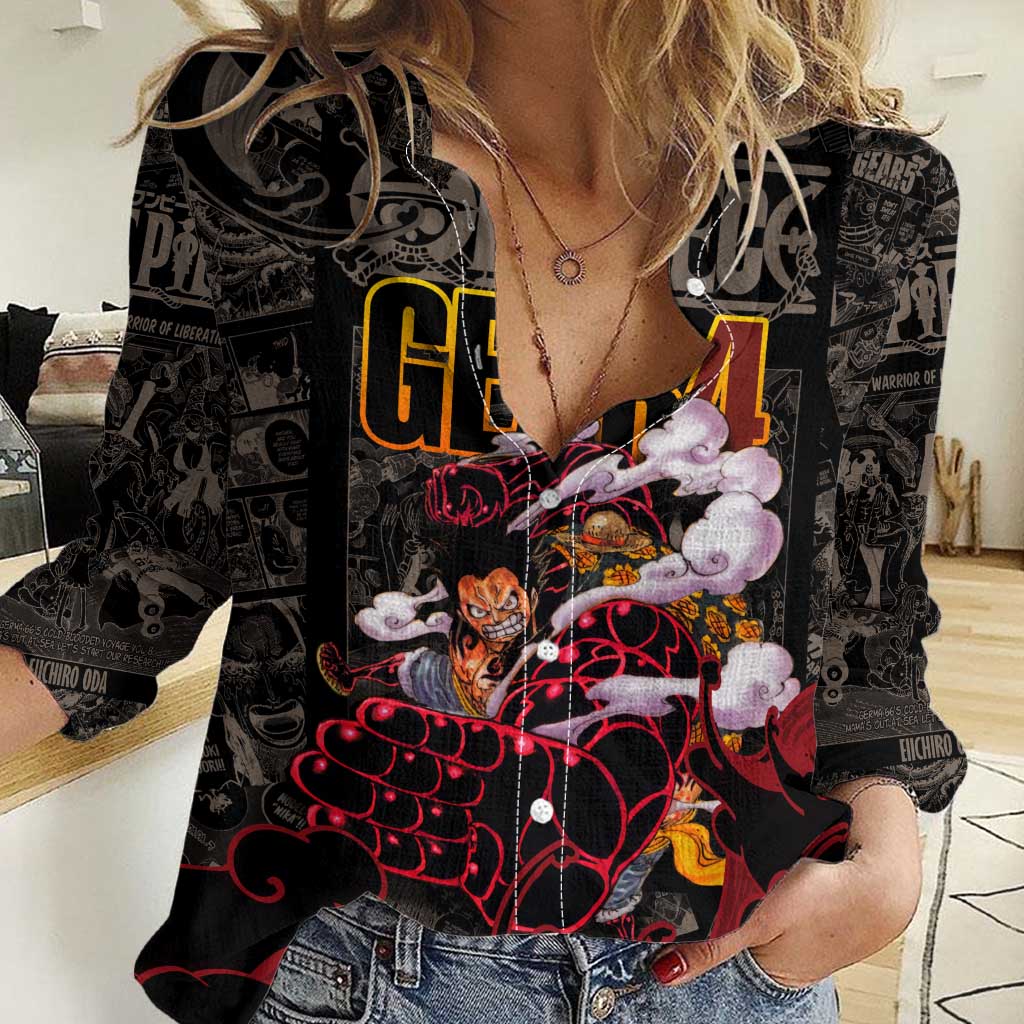 Luffy Gear 4- One Piece Women Casual Shirt Pattern Manga Mix Anime Style