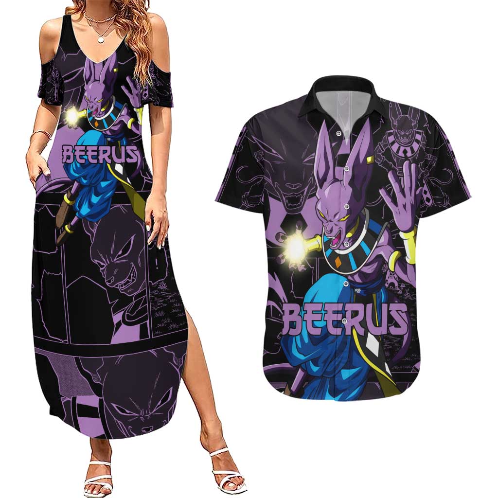 Beerus - Dragon Ball Couples Matching Summer Maxi Dress and Hawaiian Shirt Pattern Anime Mix Manga Style