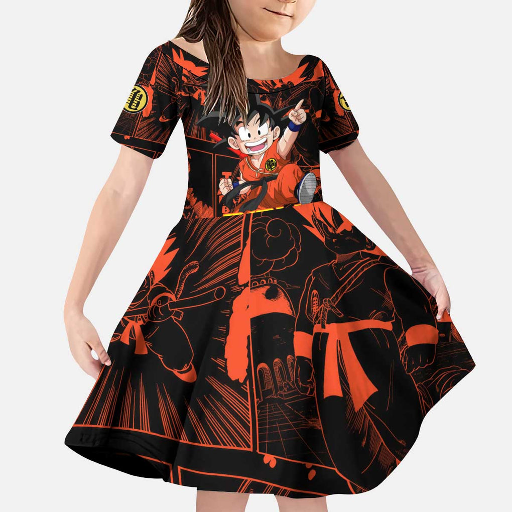 Son Goku - Dragon Ball Kid Short Sleeve Dress Pattern Anime Mix Manga Style