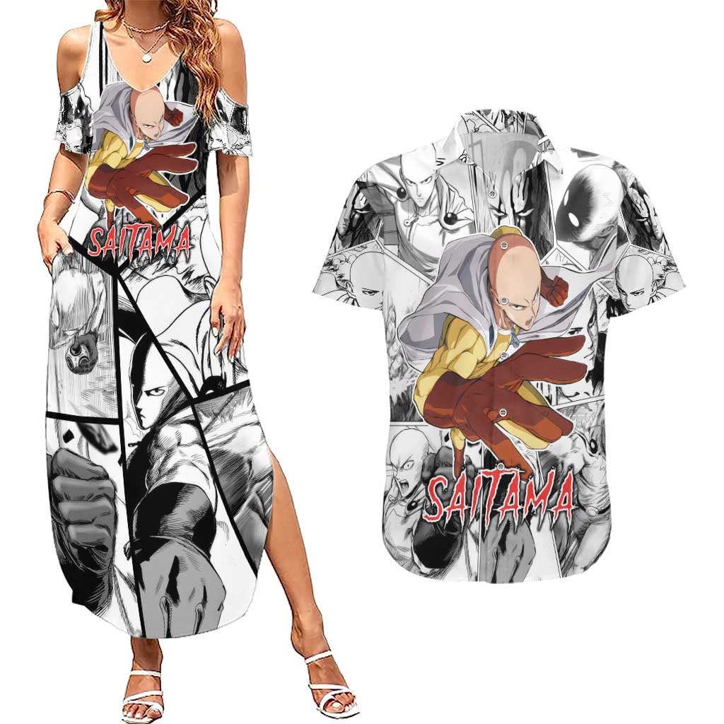 Saitama - One Punch Man Couples Matching Summer Maxi Dress and Hawaiian Shirt Anime Mix Manga Style