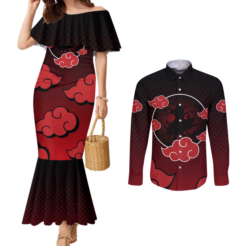 Akatsuki Itachi Uchiha - Naruto Couples Matching Mermaid Dress and Long Sleeve Button Shirt Anime Style