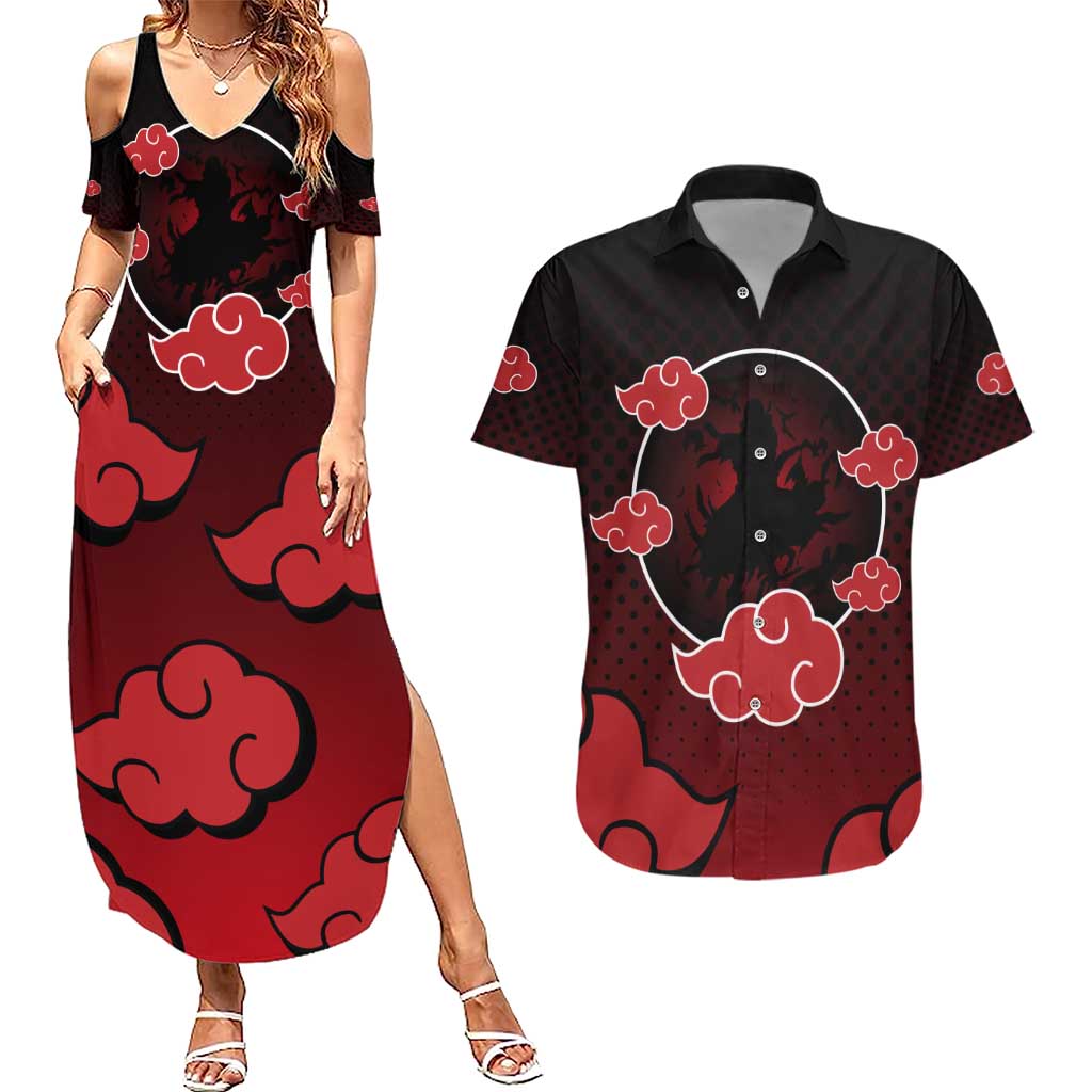 Akatsuki Itachi Uchiha - Naruto Couples Matching Summer Maxi Dress and Hawaiian Shirt Anime Style