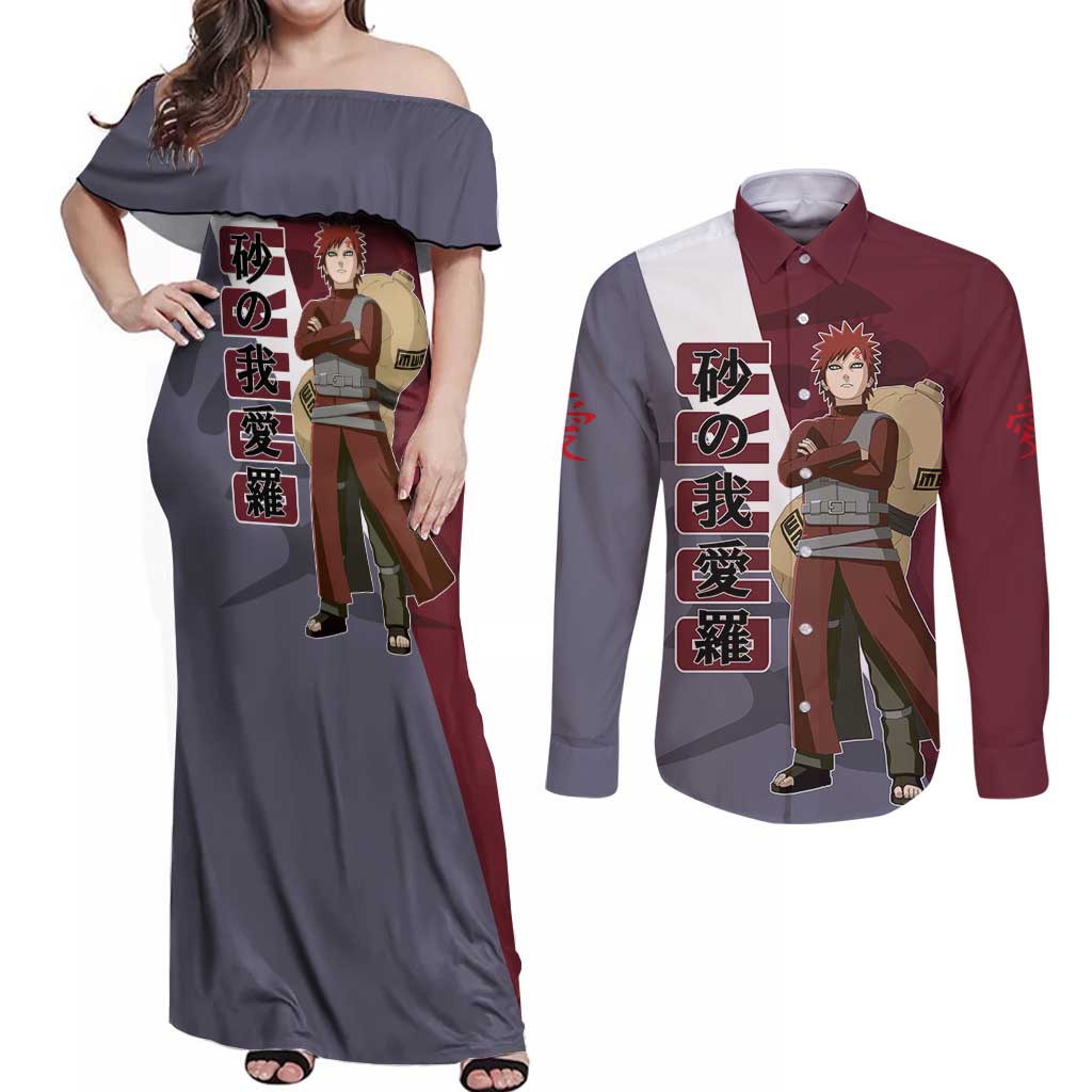 Gaara - Naruto Couples Matching Off Shoulder Maxi Dress and Long Sleeve Button Shirt Anime Style