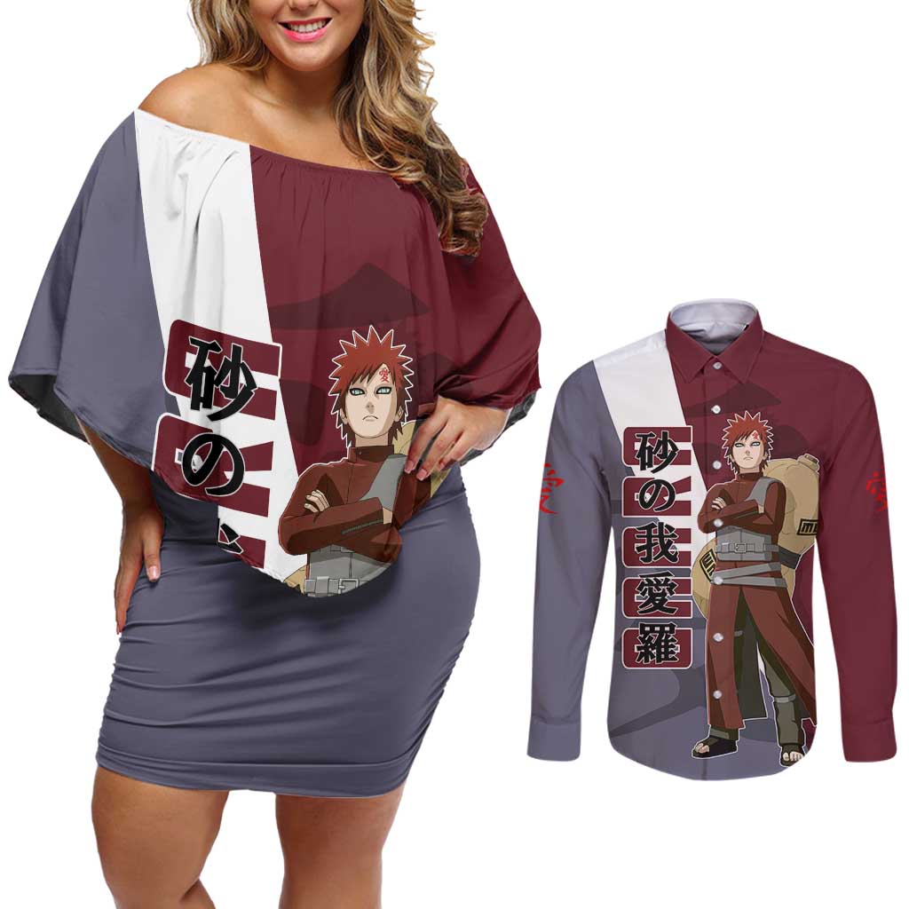 Gaara - Naruto Couples Matching Off Shoulder Short Dress and Long Sleeve Button Shirt Anime Style