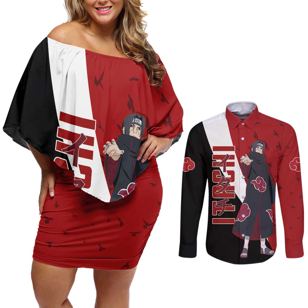 Uchiha Itachi - Naruto Couples Matching Off Shoulder Short Dress and Long Sleeve Button Shirt Anime Style