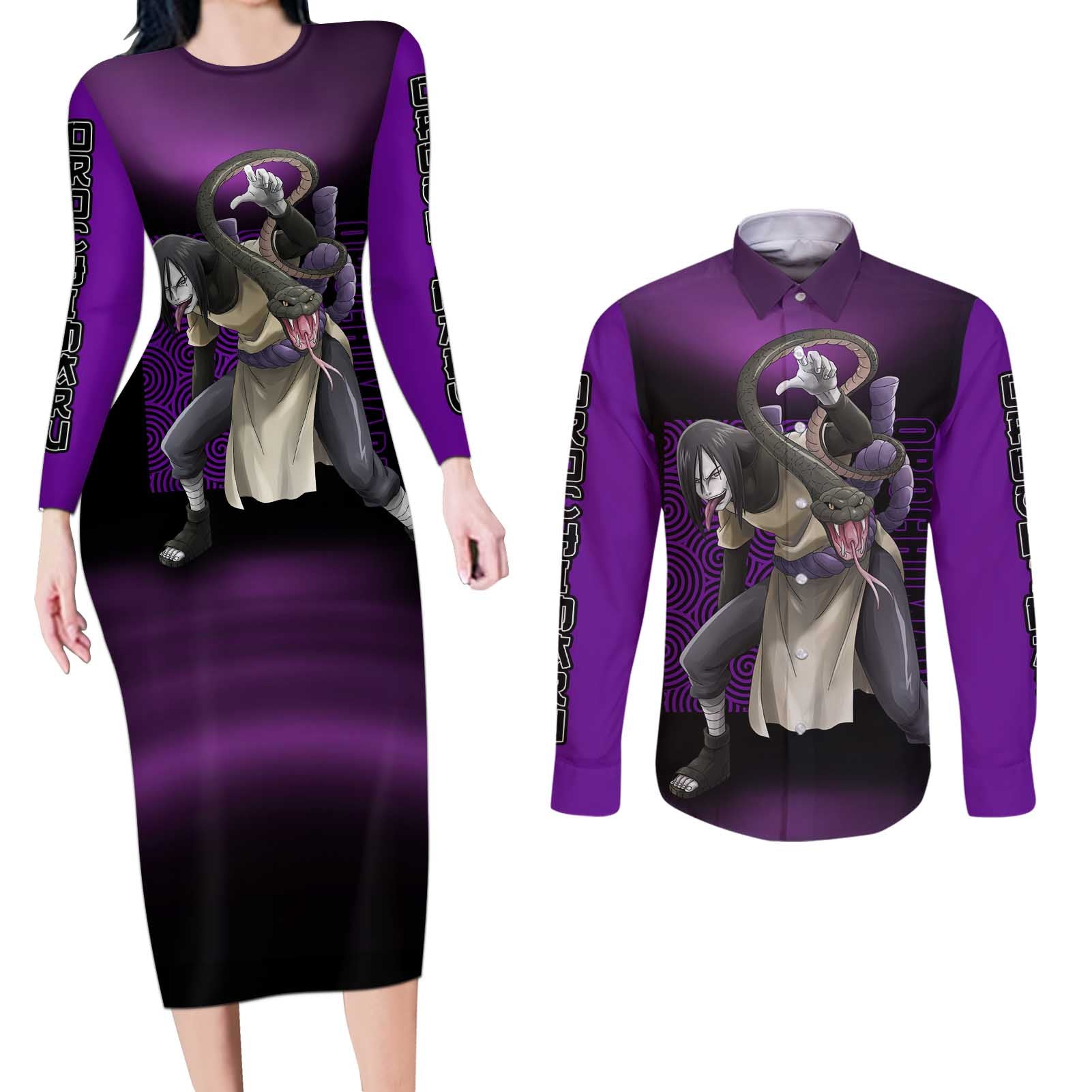 Orochimaru - Naruto Couples Matching Long Sleeve Bodycon Dress and Long Sleeve Button Shirt Anime Style