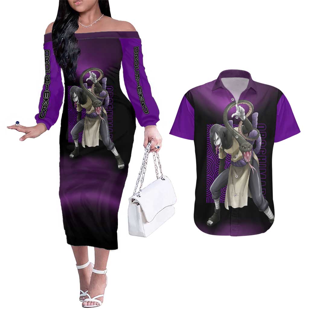 Orochimaru - Naruto Couples Matching Off The Shoulder Long Sleeve Dress and Hawaiian Shirt Anime Style