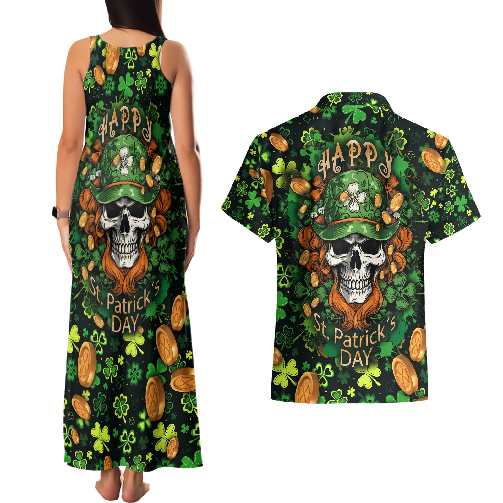 happy-st-patricks-day-skull-couples-matching-tank-maxi-dress-and-hawaiian-shirt